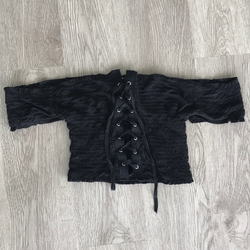 Black sexy off the shoulder Lace up crop top